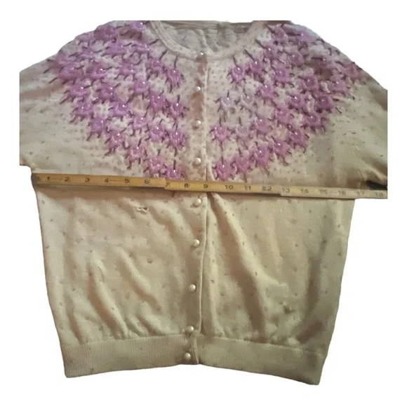 Stunning 1950’s Highly Detailed Hand Beaded Cardigan, Sweater Girl Knit Top - Picture 12 of 14